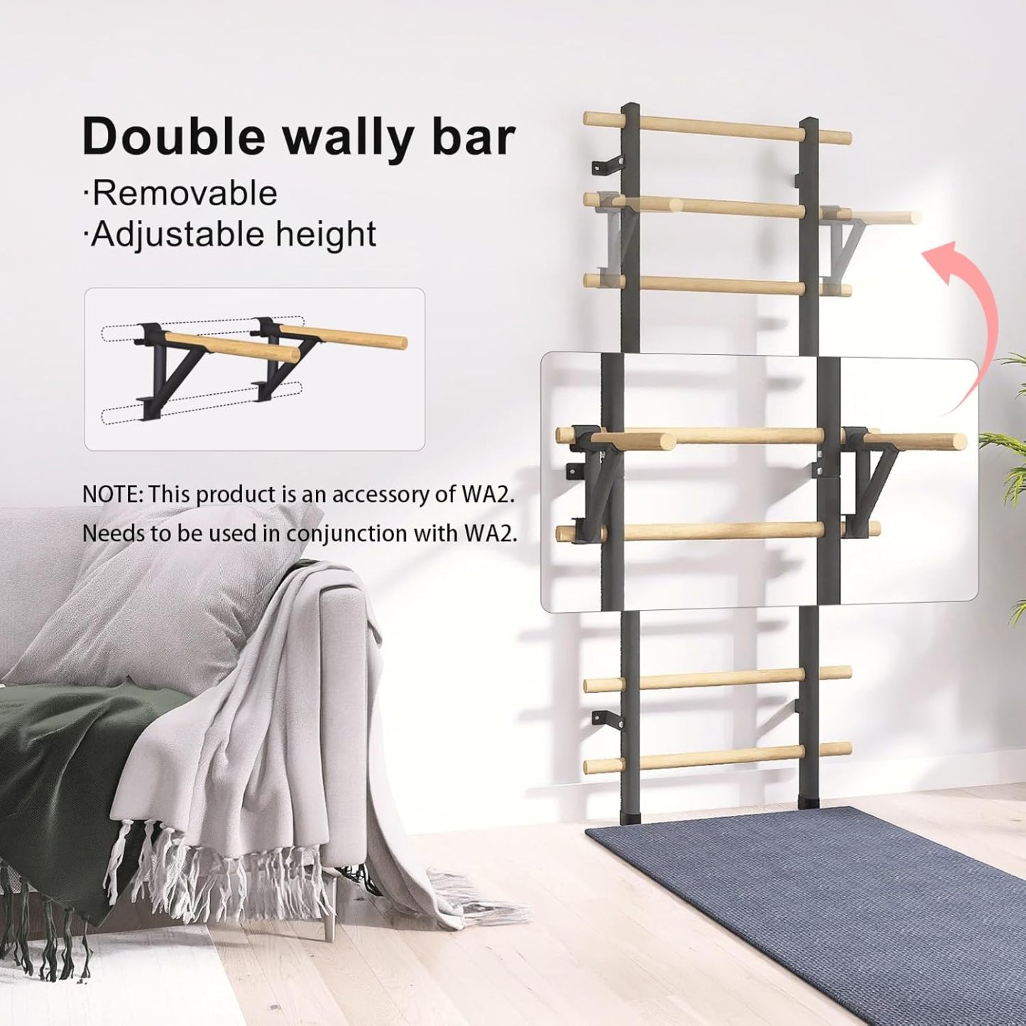 DHT Swedish Ladder Suspension Trainer Wood Stall Bar DW-S