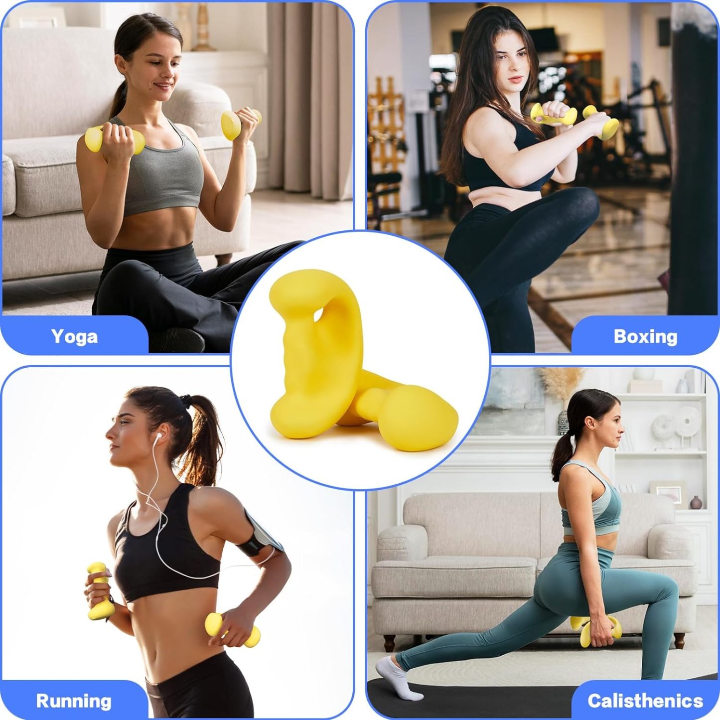 Ergonomic Grip Bicep Rope & Dumbbell Set - Cable Machine Attachment for Upper Body Strength Training - Neoprene Hand Weights for Home Gym (3LBS/4LBS/5LBS)