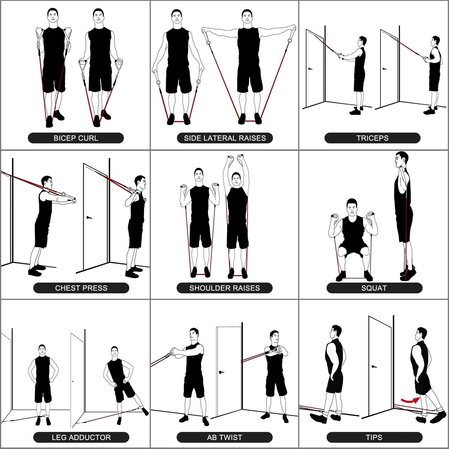 5-Piece Resistance Bands Set for Total Body Workouts-Trainnox
