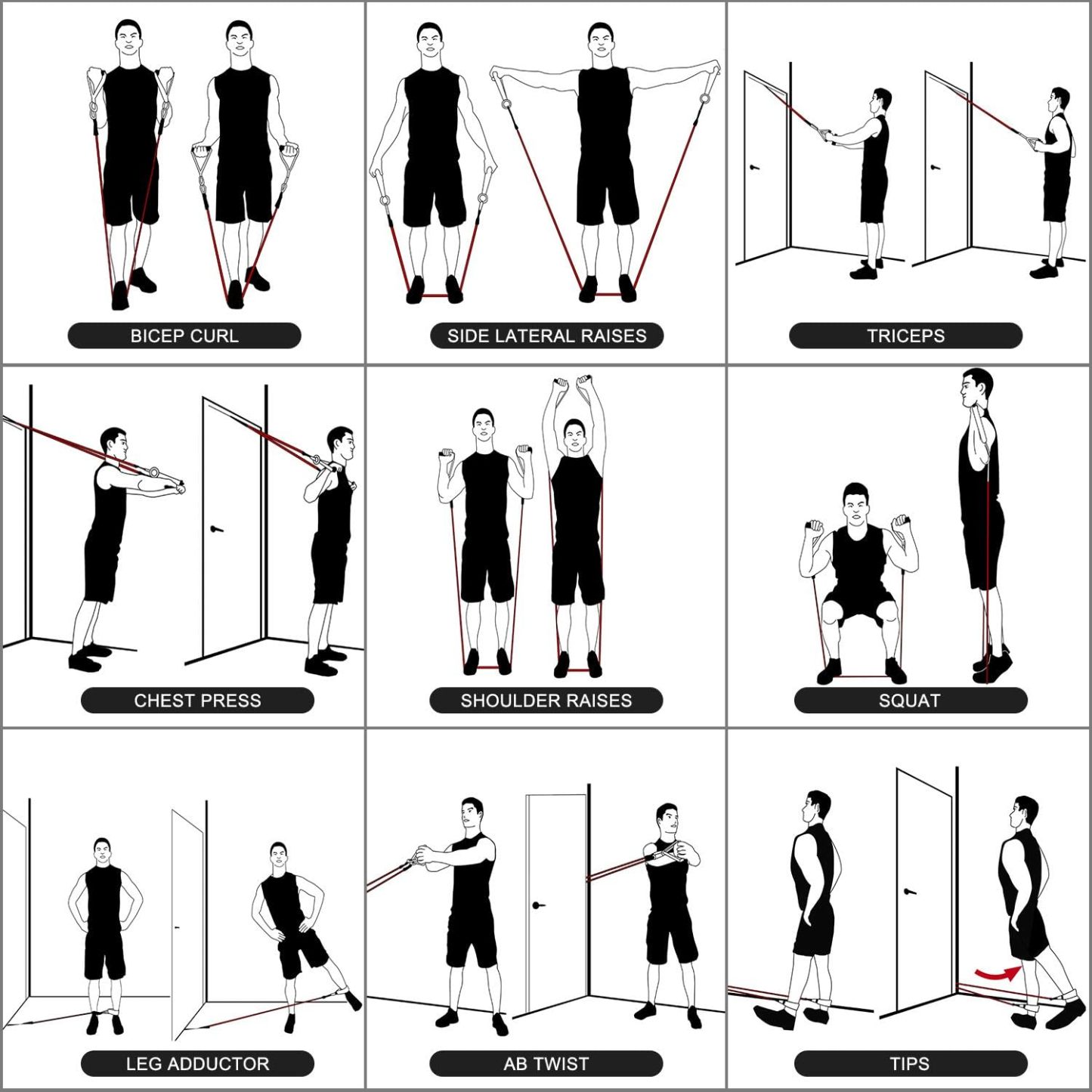 5-Piece Resistance Bands Set for Total Body Workouts-Trainnox