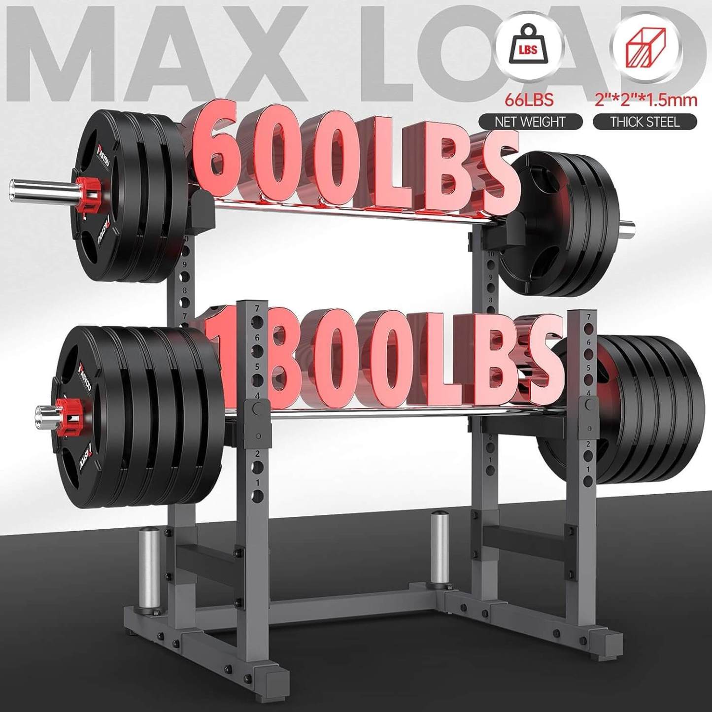 Squat Rack for Home Gym with Max Load 1800 lbs for Bumpers and 600 lbs for J Hooks (Model:SR30)-Trainnox