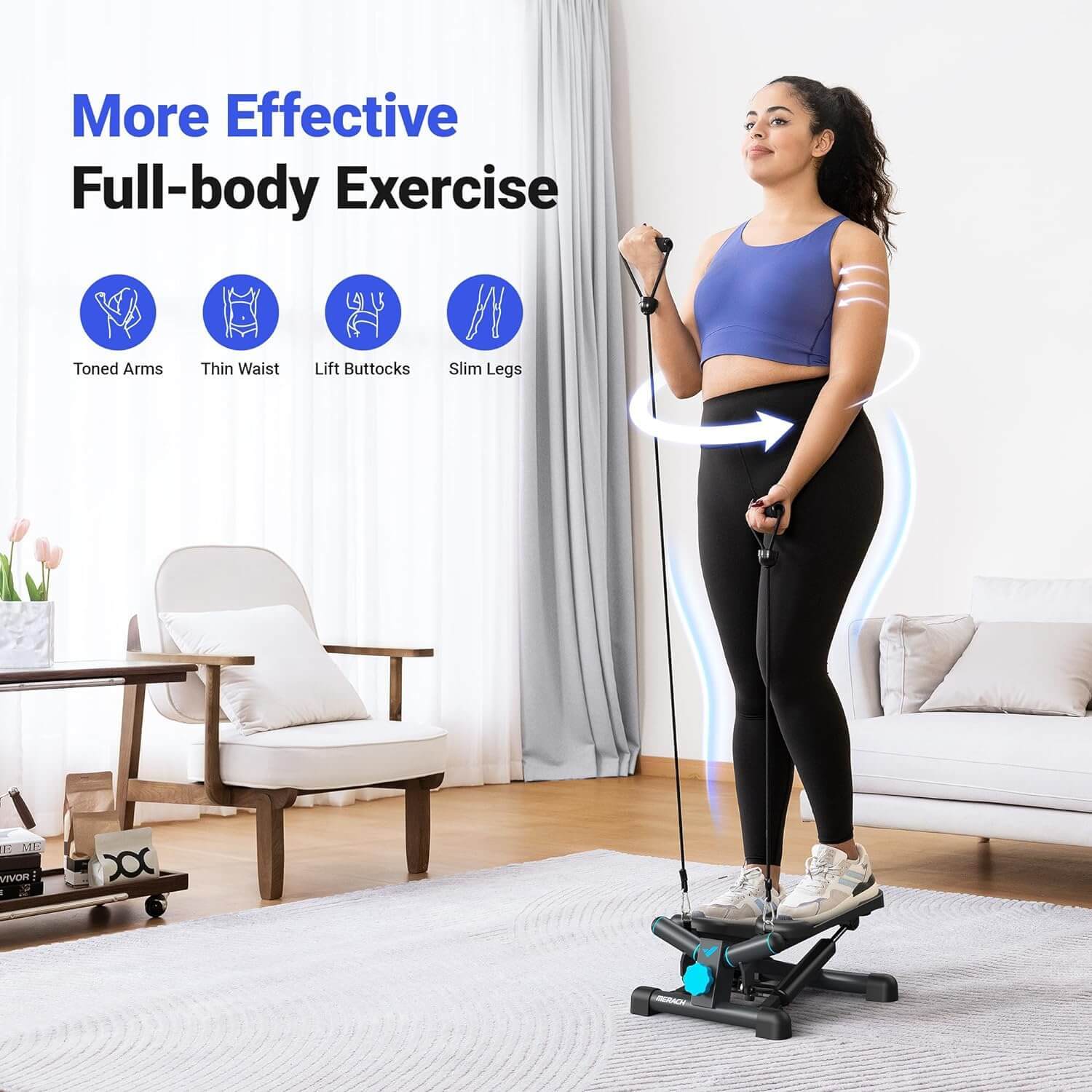 Merach Mini Stepper with Resistance Bands for Full Body Workout Twist Stair Stepper 330lbs Capacity Home Exercise Equipment