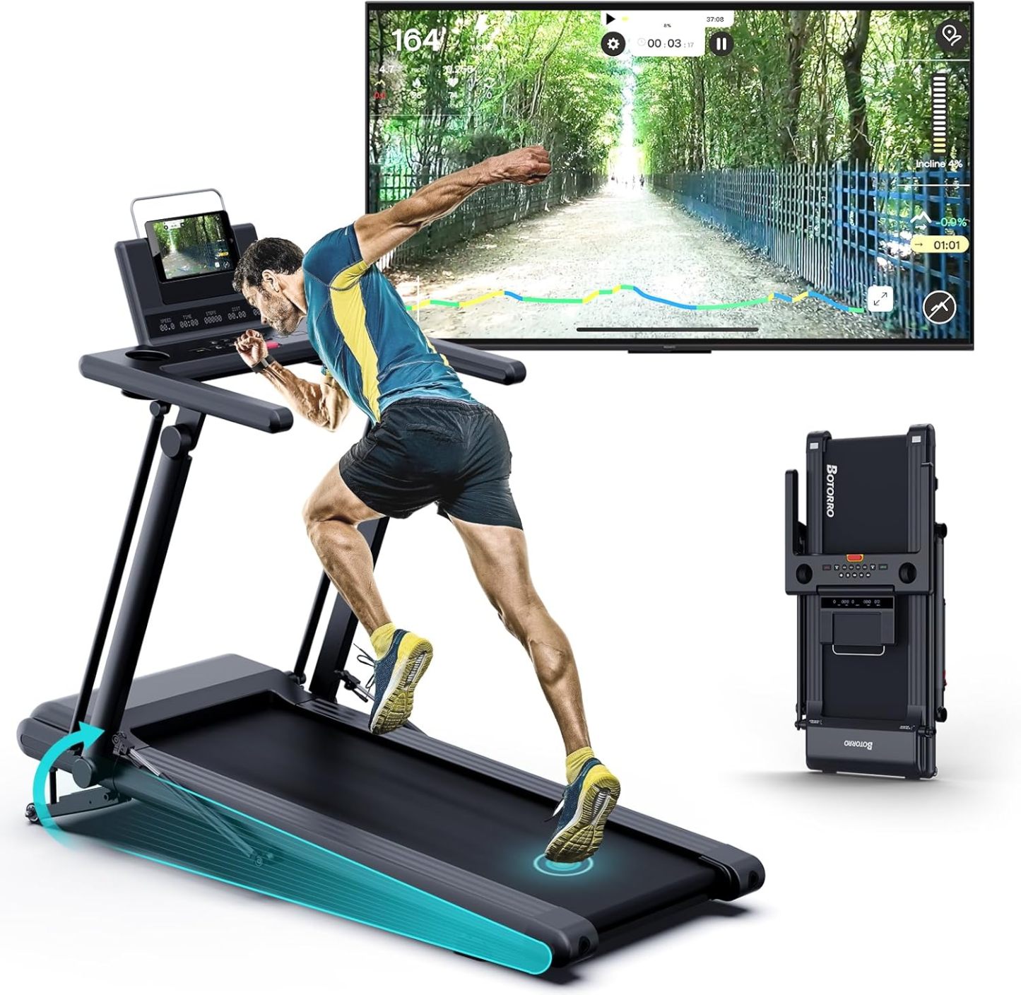 Treadmill with incline BOTORRO R5PRO Foldable Treadmill with auto incline 12 Levels