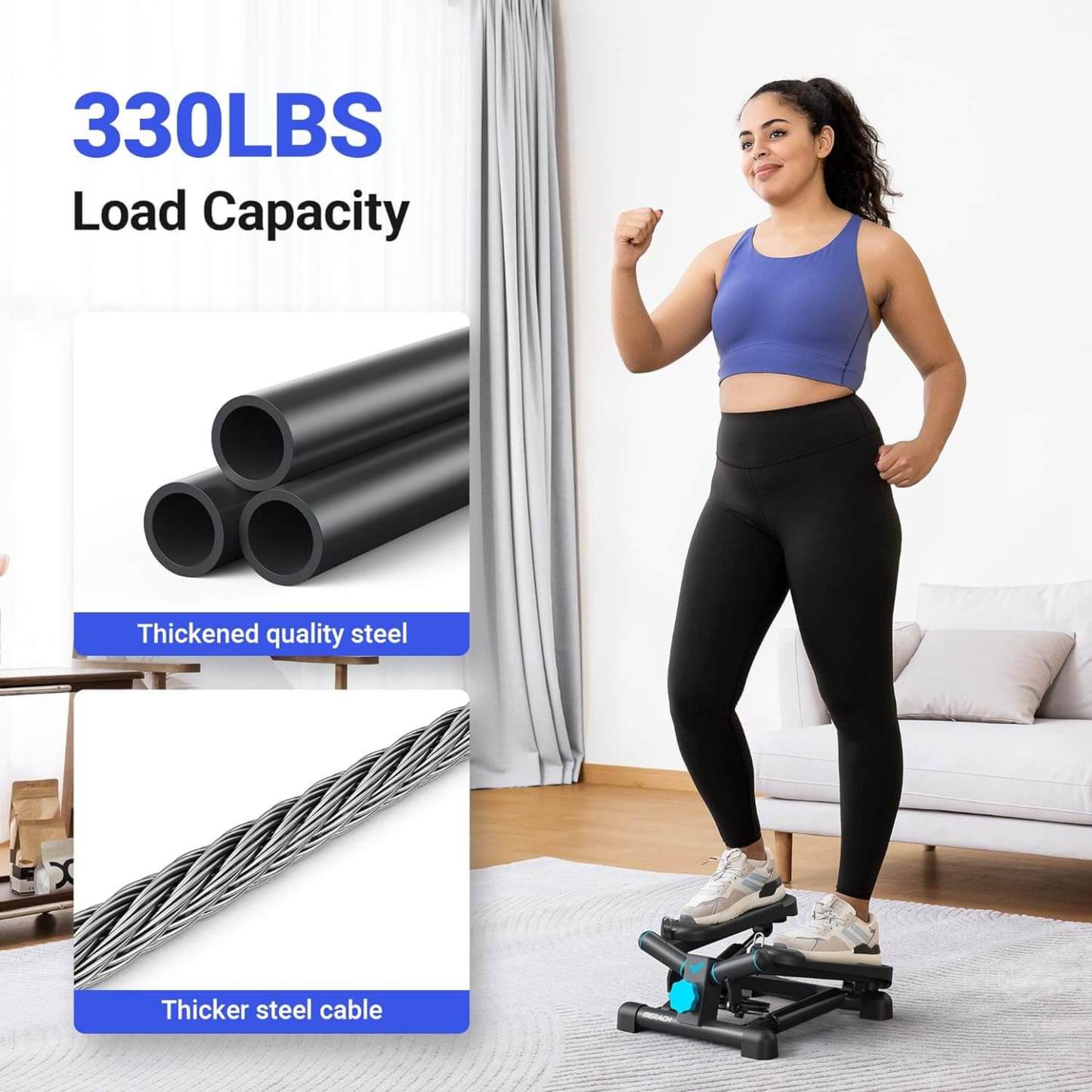Merach Mini Stepper with Resistance Bands for Full Body Workout Twist Stair Stepper 330lbs Capacity Home Exercise Equipment