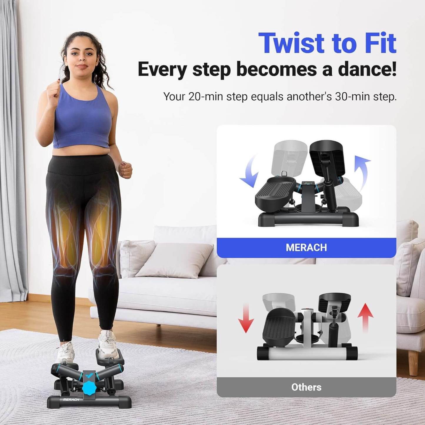 Merach Mini Stepper with Resistance Bands for Full Body Workout Twist Stair Stepper 330lbs Capacity Home Exercise Equipment