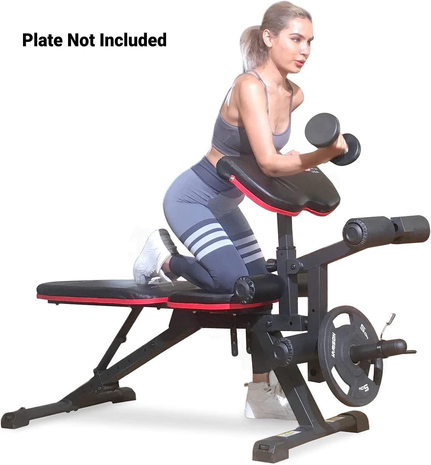 Weight Bench with Leg Extension and Preacher Curl, Incline Decline Heavy Duty Workout Bench for Home Use, HR609 (Plate NOT included)-Trainnox