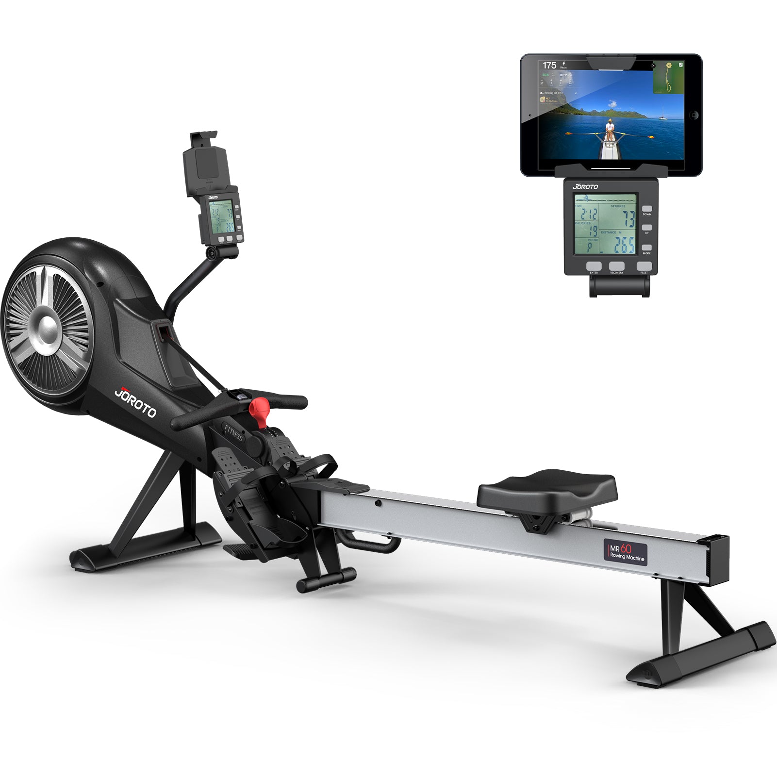 Foldable Rowing Machine - Air & Magnetic Resistance for Home Use, with Bluetooth & Smart Backlit Monitor MR60, Postpartum Use is also Very Safe-Trainnox