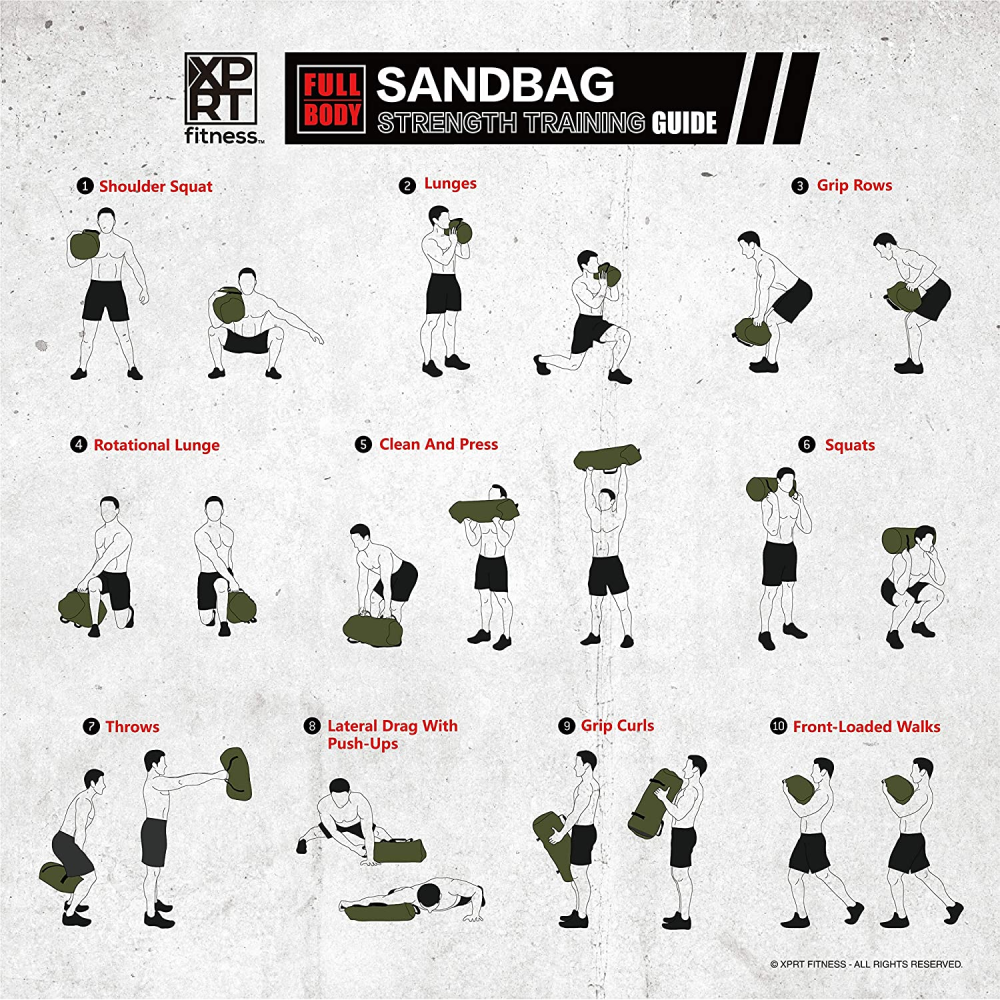 Workout Sandbag for Heavy Duty Workout Cross Training 7 Multi-positional Handles - Color Army Green/Black/Camo-Trainnox