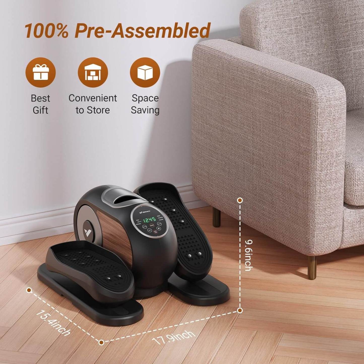 Under Desk Elliptical Machine for Home - Quiet & Portable Leg Exerciser with Remote Control, 12 Adjustable Speeds, Non-Slip Pad