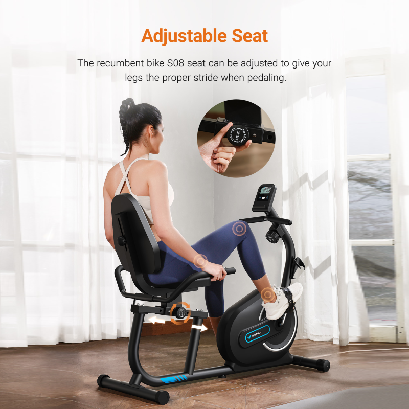 Recumbent Exercise Bike for Home with Smart Bluetooth and Exclusive App Connectivity, LCD, Heart Rate Handle, S08-Trainnox
