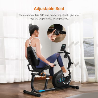 Recumbent Exercise Bike for Home with Smart Bluetooth and Exclusive App Connectivity, LCD, Heart Rate Handle, S08-Trainnox