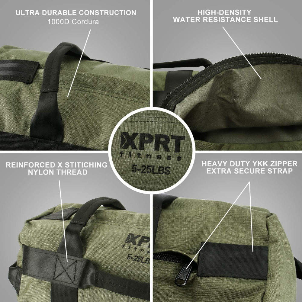 Workout Sandbag for Heavy Duty Workout Cross Training 7 Multi-positional Handles - Color Army Green/Black/Camo-Trainnox