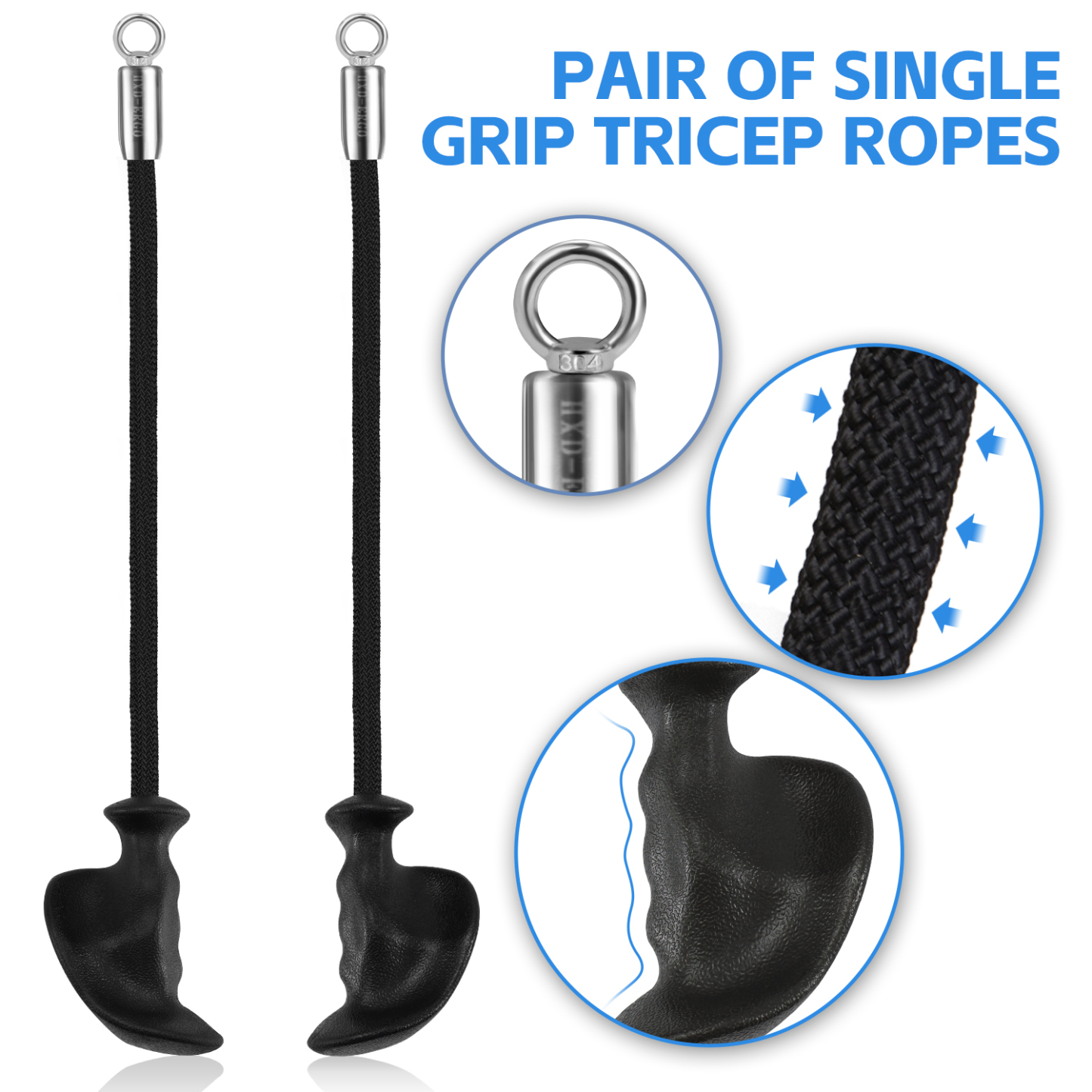 Ergonomic Grip Single Tricep Rope Set for Cable Machine - Ideal for Tricep Pull Down, Cable Curl
