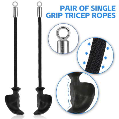 Ergonomic Grip Single Tricep Rope Set for Cable Machine - Ideal for Tricep Pull Down, Cable Curl