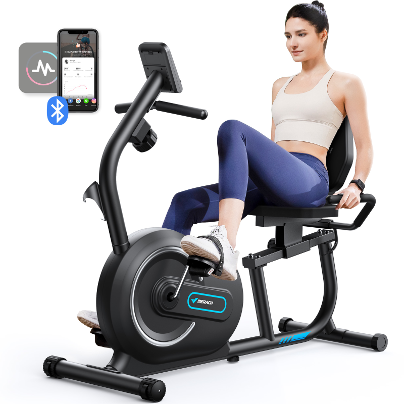 Recumbent Exercise Bike for Home with Smart Bluetooth and Exclusive App Connectivity, LCD, Heart Rate Handle, S08-Trainnox