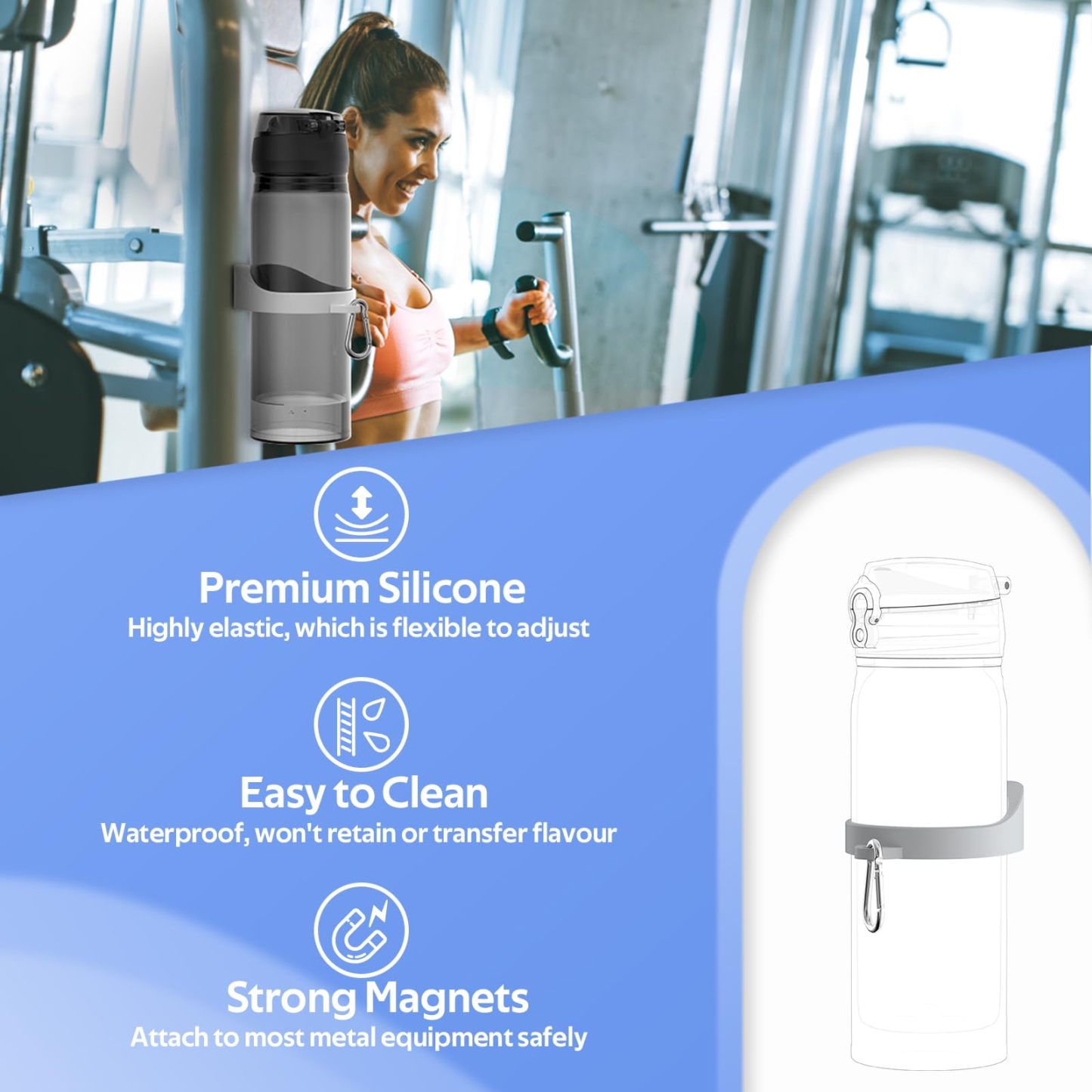 Magnetic Silicone Water Bottle Holder - Gym & Outdoor Sports Bottle Ring with Carabiner