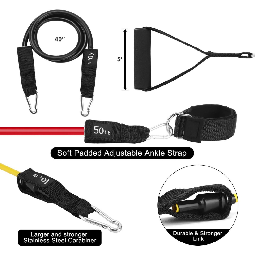 5-Piece Resistance Bands Set for Total Body Workouts-Trainnox