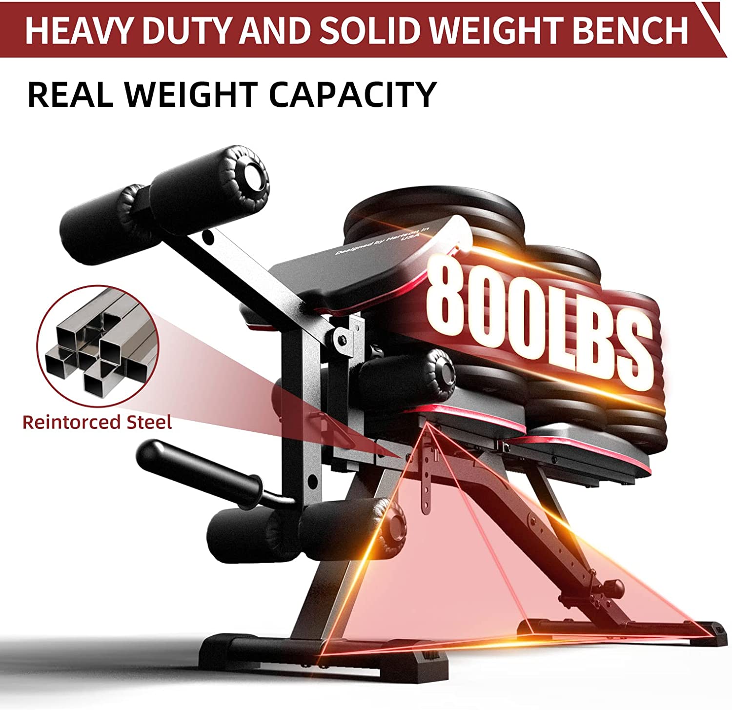 Weight Bench with Leg Extension and Preacher Curl, Incline Decline Heavy Duty Workout Bench for Home Use, HR609 (Plate NOT included)-Trainnox