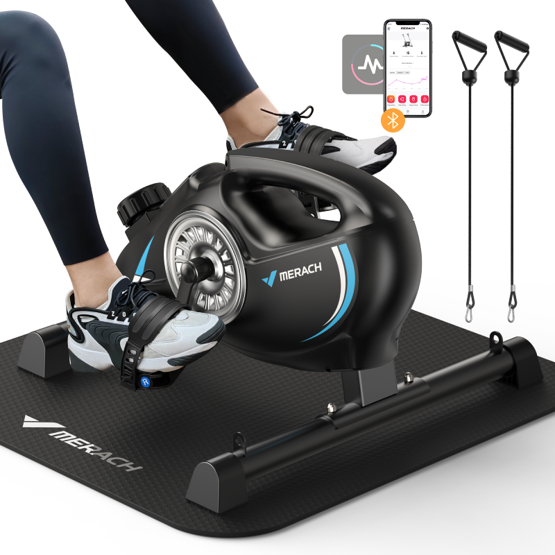 Magnetic Mini Exercise Bike with MERACH App with 2 Resistance Bands & Non-Slip Mat, S04-Trainnox