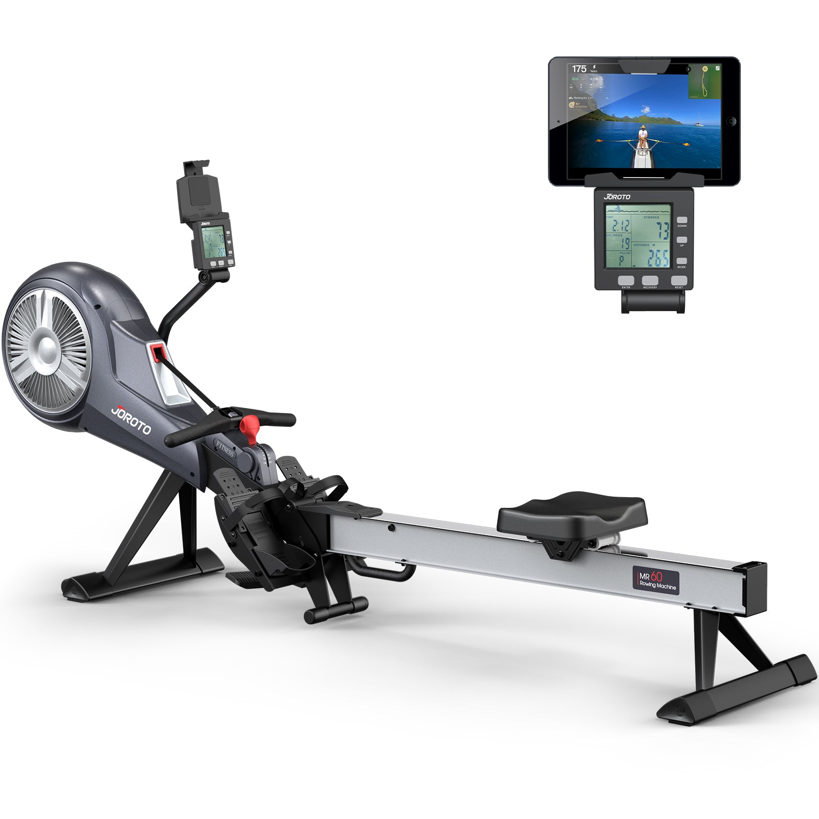 Foldable Rowing Machine - Air & Magnetic Resistance for Home Use, with Bluetooth & Smart Backlit Monitor MR60, Postpartum Use is also Very Safe-Trainnox