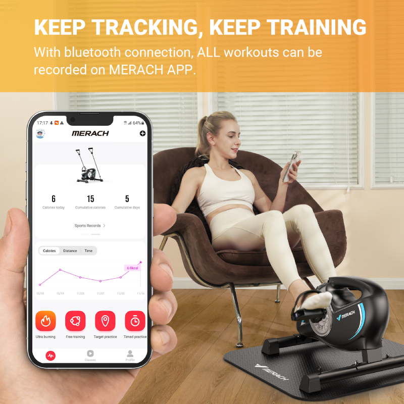 Magnetic Mini Exercise Bike with MERACH App with 2 Resistance Bands & Non-Slip Mat, S04-Trainnox