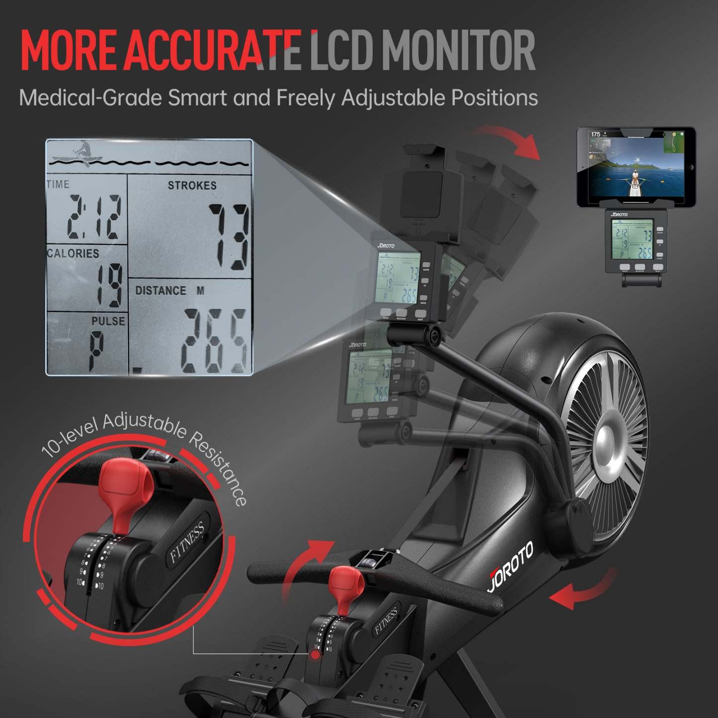 Foldable Rowing Machine - Air & Magnetic Resistance for Home Use, with Bluetooth & Smart Backlit Monitor MR60, Postpartum Use is also Very Safe-Trainnox