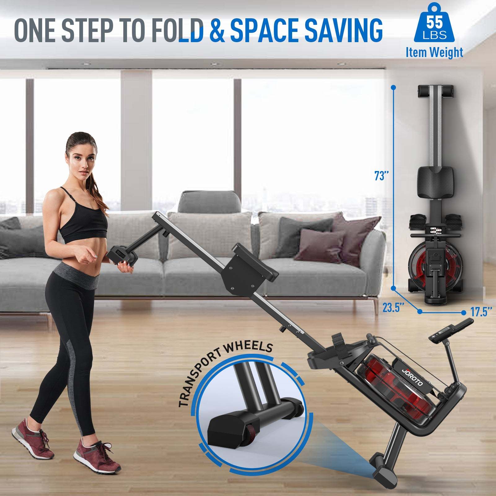 Foldable Water Rowing Machine for Home Use, 300 Lbs Weight Capacity with Bluetooth Function MR23, Postpartum Use is also Very Safe-Trainnox