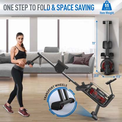 Foldable Water Rowing Machine for Home Use, 300 Lbs Weight Capacity with Bluetooth Function MR23, Postpartum Use is also Very Safe-Trainnox