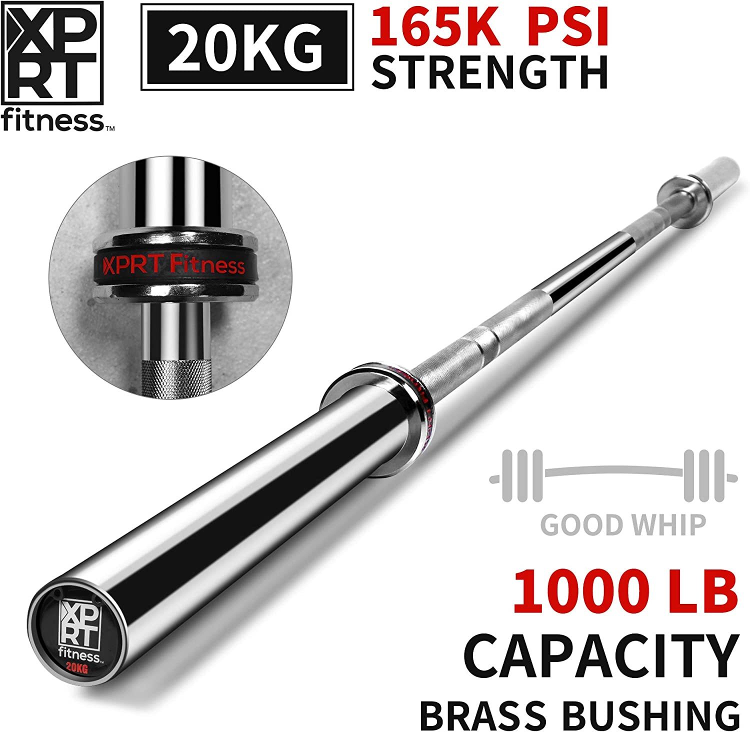 Olympic Bar for Weightlifting and Power Lifting Barbell, 1000-Pound, 20 KG 7 Feet Chrome Barbell 86''-Trainnox