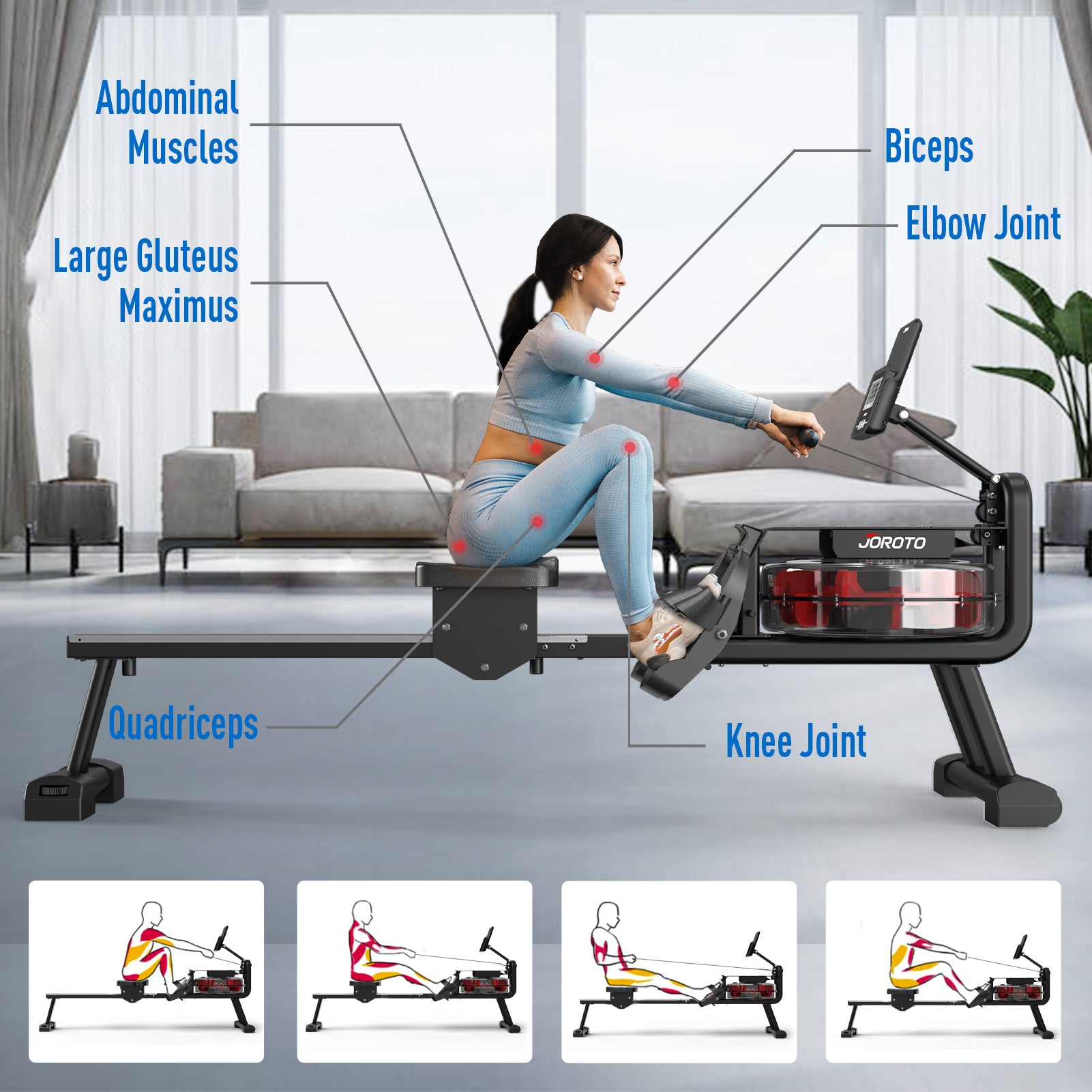 Foldable Water Rowing Machine for Home Use, 300 Lbs Weight Capacity with Bluetooth Function MR23, Postpartum Use is also Very Safe-Trainnox