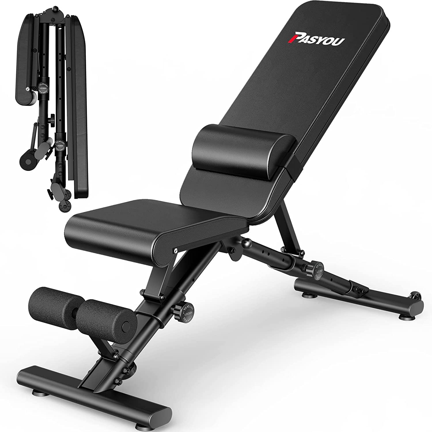 Foldable Incline Decline Workout Bench for Home Gym with A Removable Lumbar Support PA500-Trainnox
