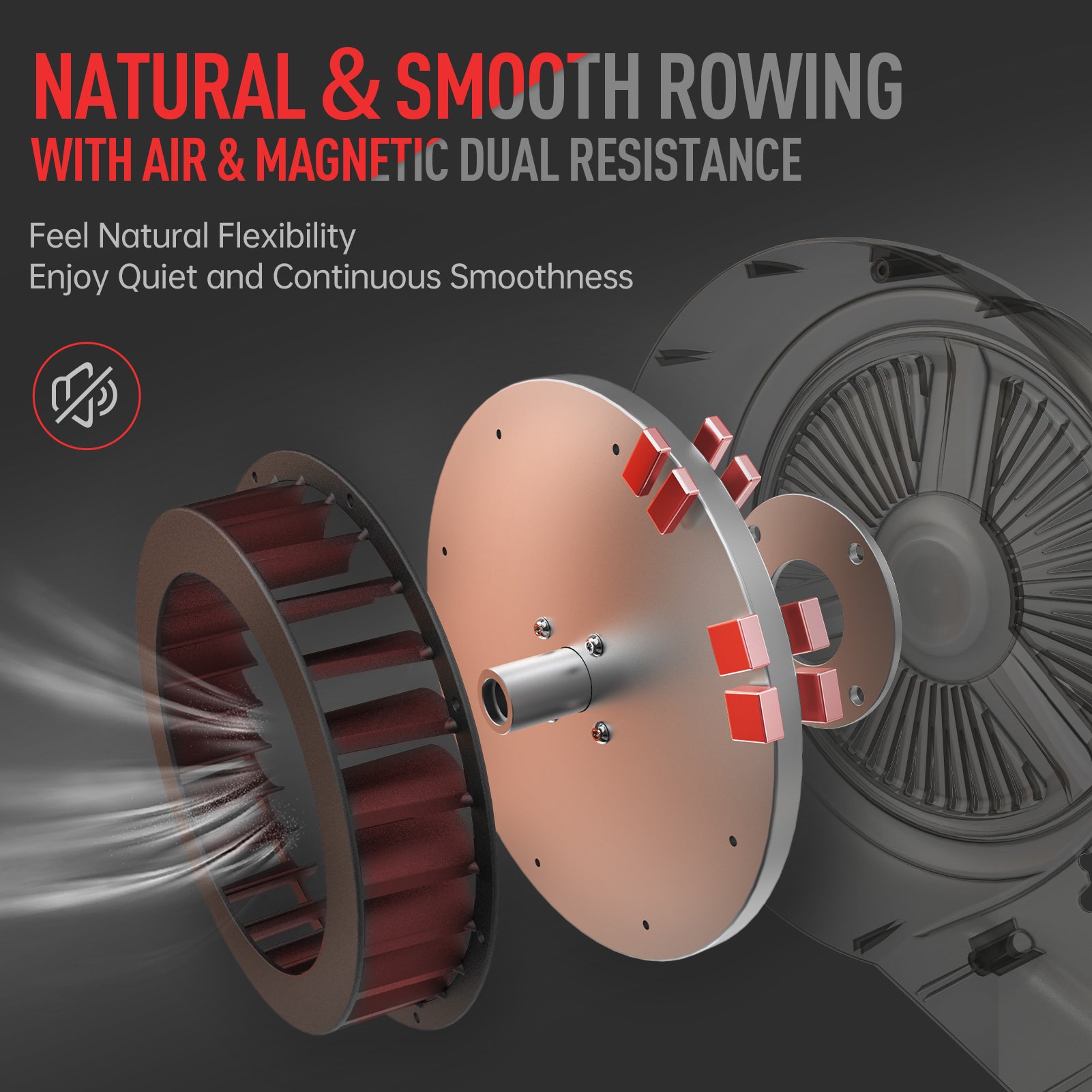 Foldable Rowing Machine - Air & Magnetic Resistance for Home Use, with Bluetooth & Smart Backlit Monitor MR60, Postpartum Use is also Very Safe-Trainnox