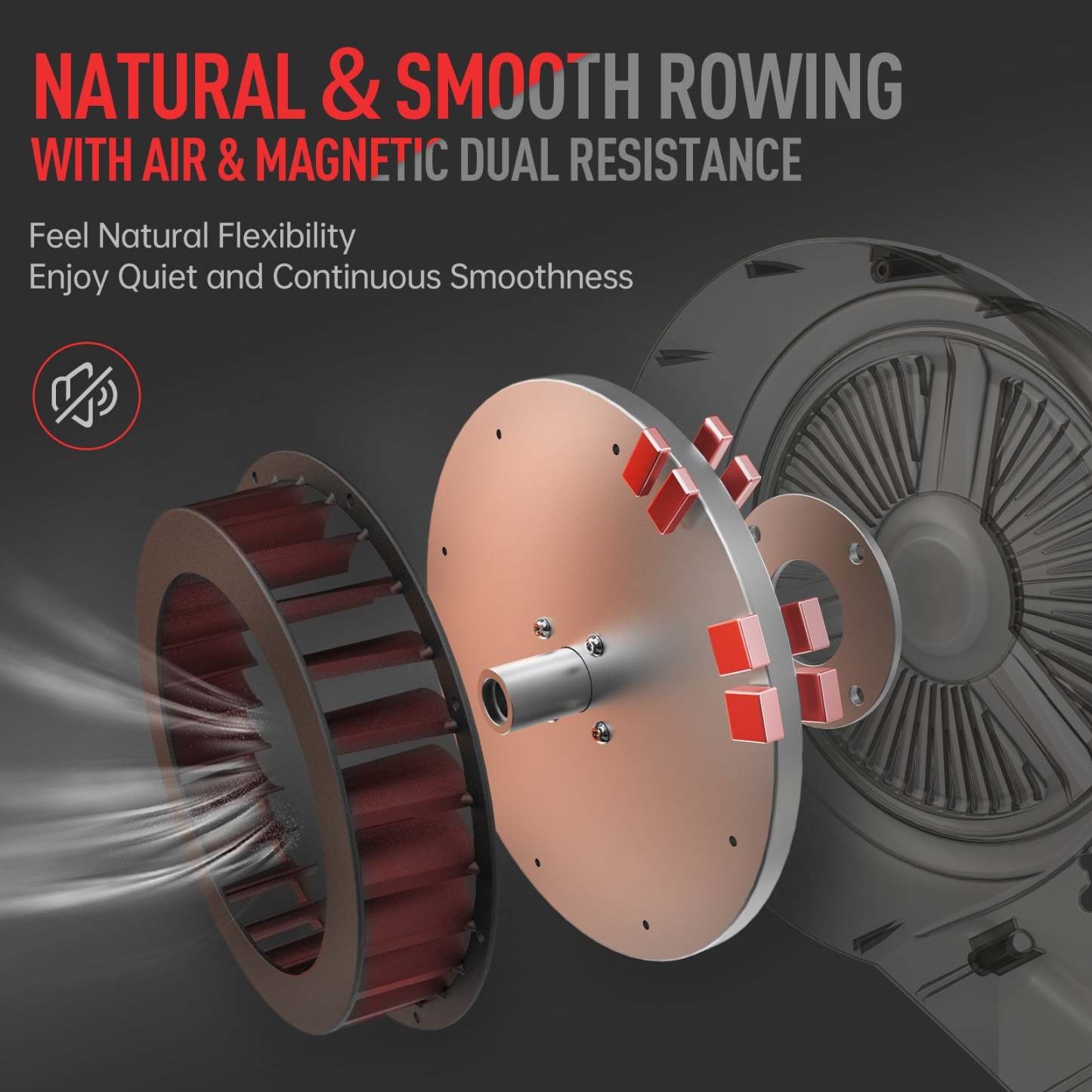 Foldable Rowing Machine - Air & Magnetic Resistance for Home Use, with Bluetooth & Smart Backlit Monitor MR60, Postpartum Use is also Very Safe-Trainnox