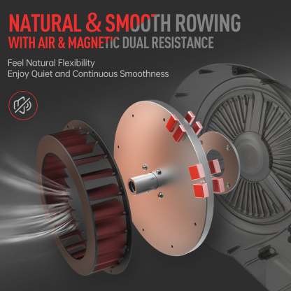 Foldable Rowing Machine - Air & Magnetic Resistance for Home Use, with Bluetooth & Smart Backlit Monitor MR60, Postpartum Use is also Very Safe-Trainnox