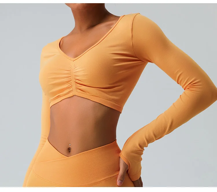 Sexy Long Sleeve Yoga Breathable Quick Dry Sportswear Workou Fitness Crop Top -Zieline
