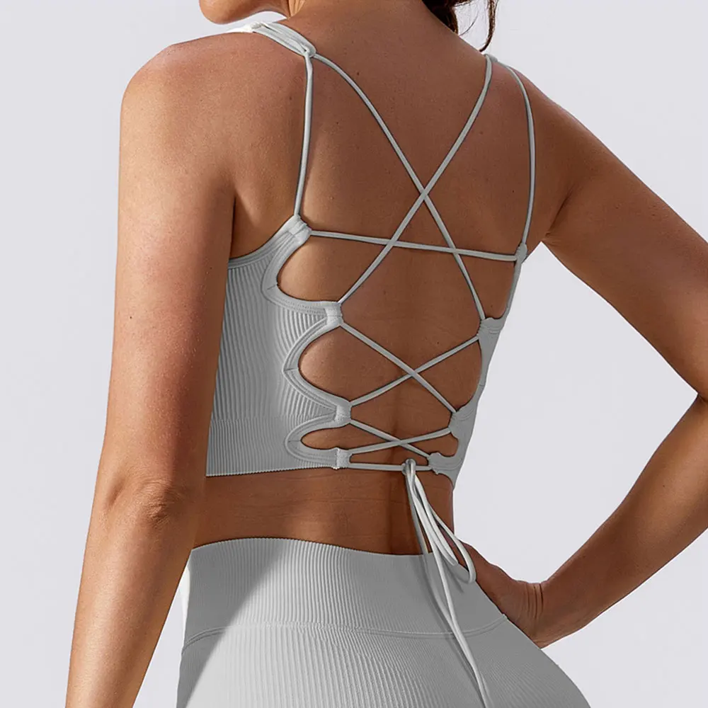 Breathable Criss Cross Gym Top Backless Seamless Bra Vest Bralette Push Up Bra