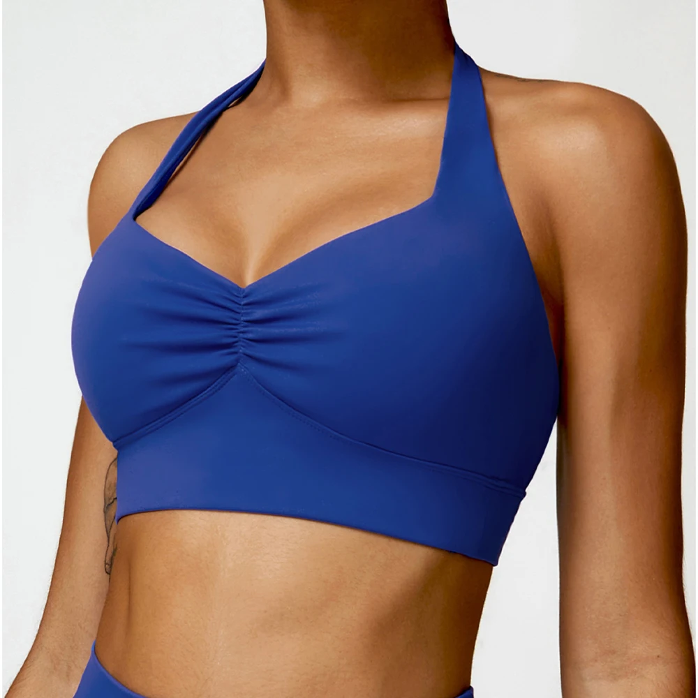Halter Neck Gym Sport Bra Breathable Shockproof Crop Top Fitness Top Push up Workout Bras