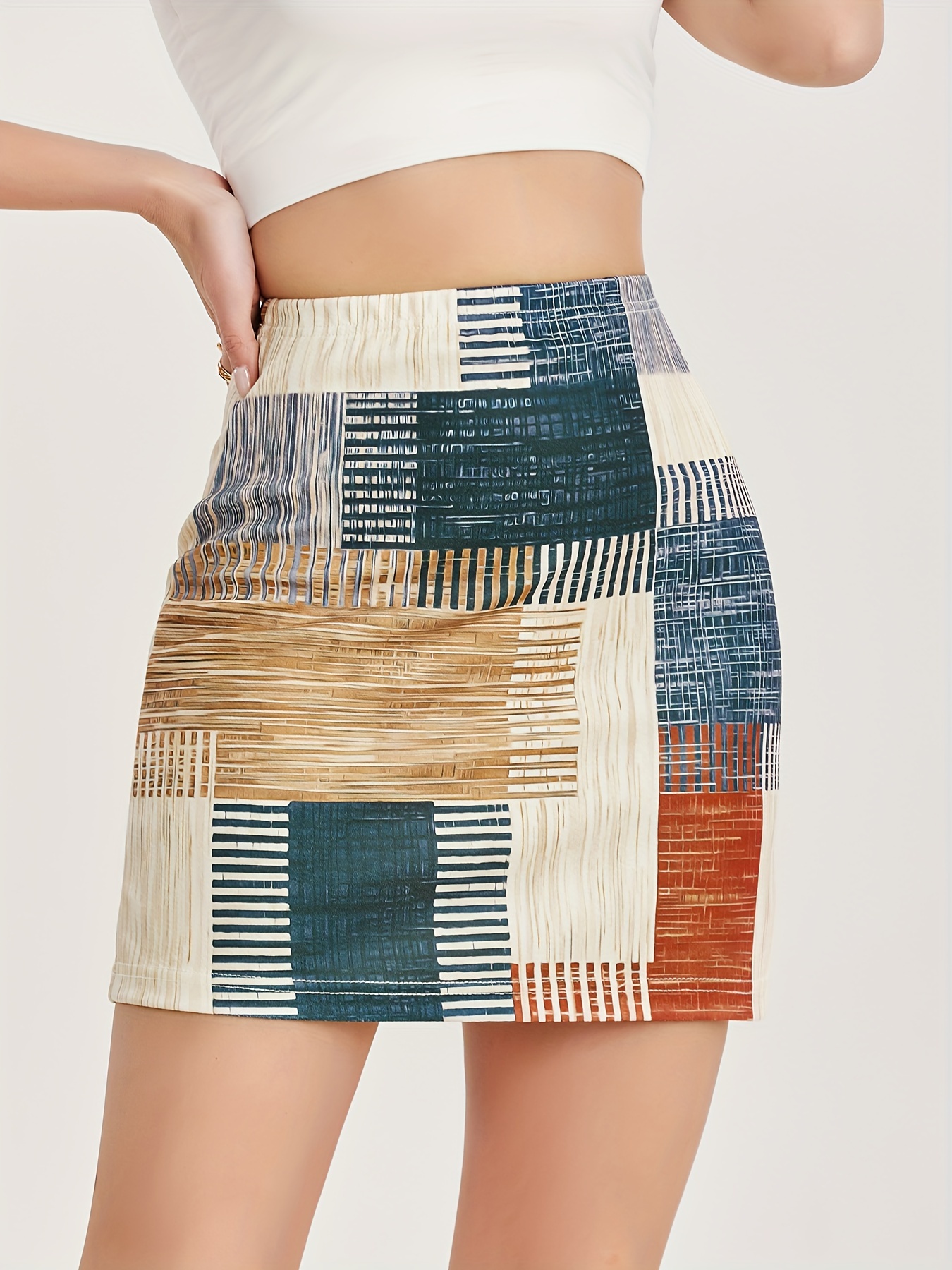 High Waist Printed Geometric Pattern, Elegant Slint skirt For Every Day, Clothes For Women-Zieline