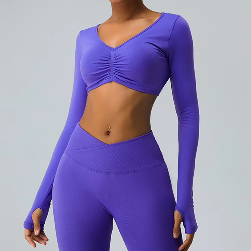 Sexy Long Sleeve Yoga Breathable Quick Dry Sportswear Workou Fitness Crop Top -Zieline