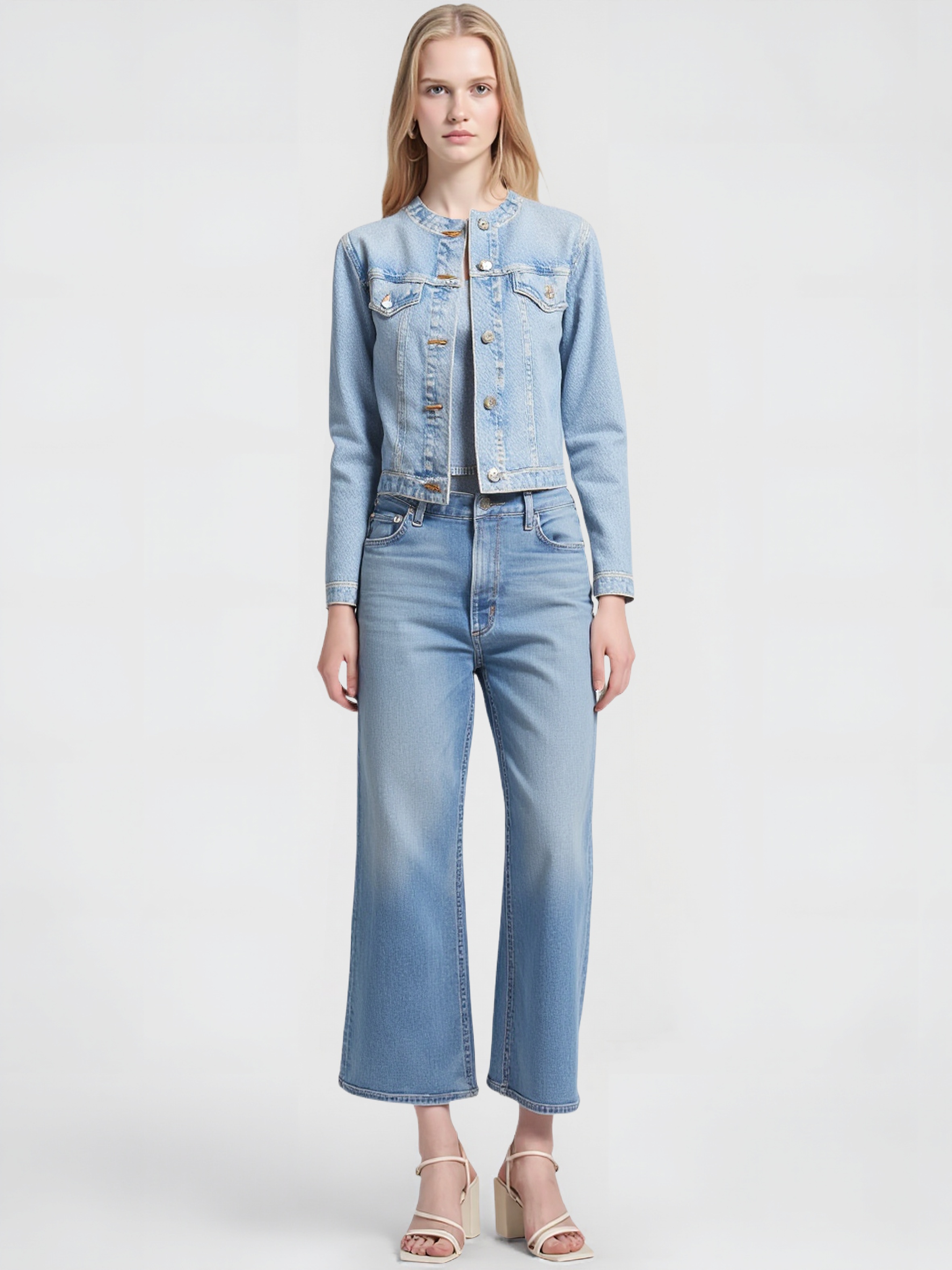 Round Neck Denim Women Jacket