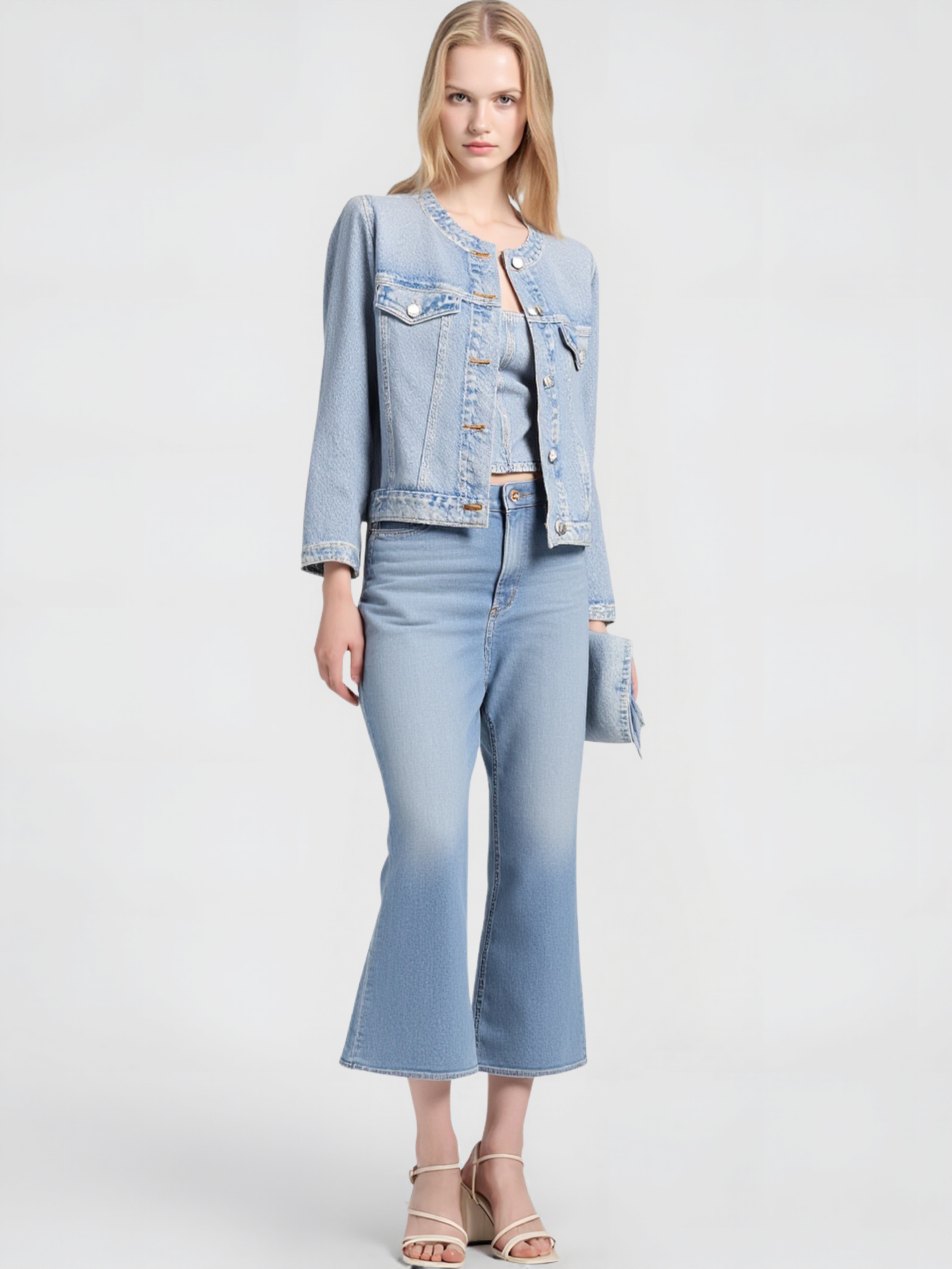 Round Neck Denim Women Jacket