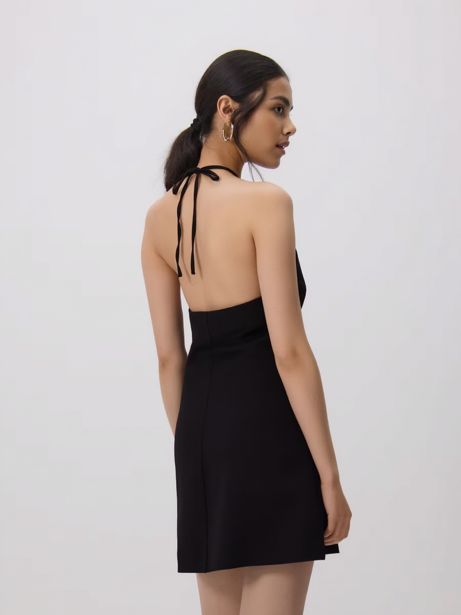 Rose Decorated Halter Neck Women Dress