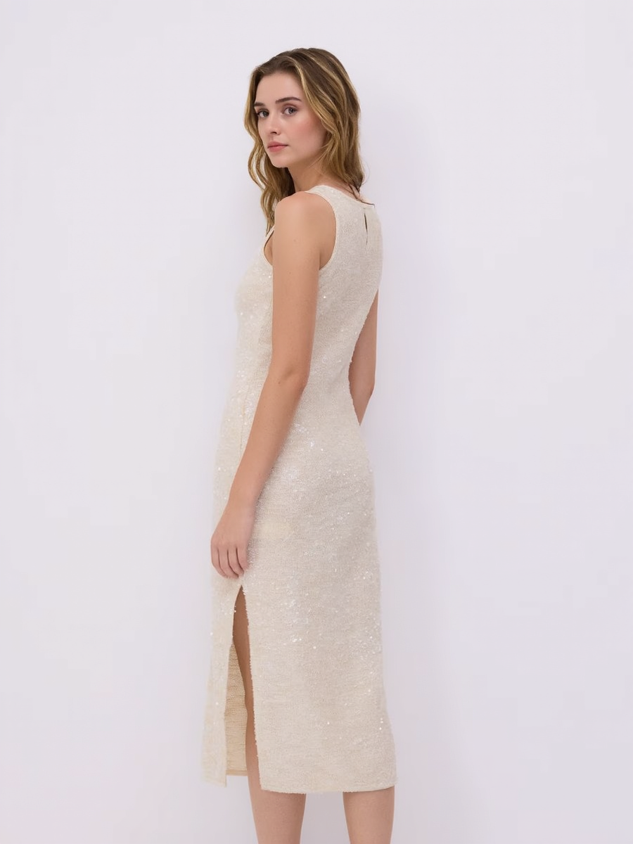 Cream Party Women Sequin Dress