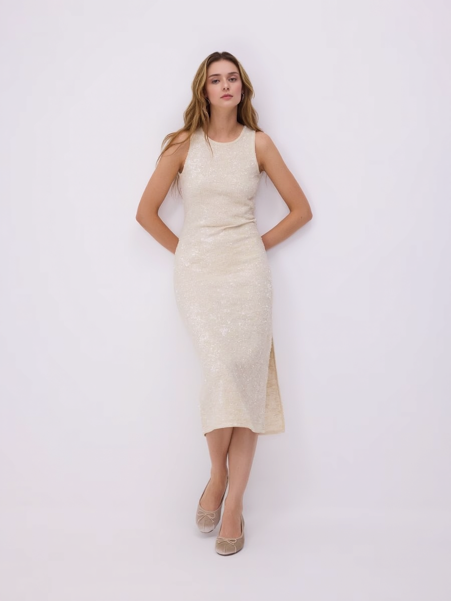 Cream Party Women Sequin Dress