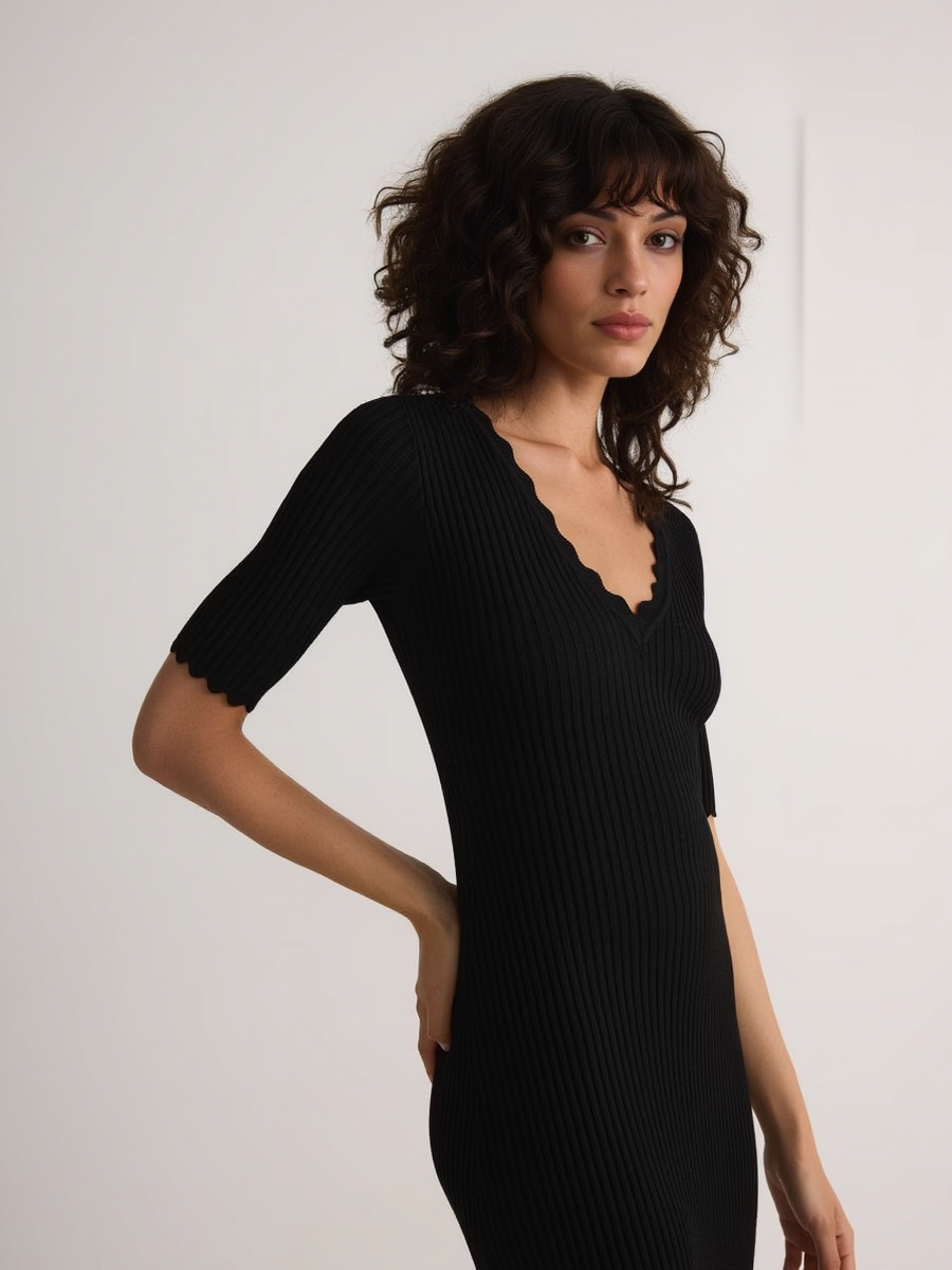 Wave Shape Decorative Premium Knitted Women Maxi Dress