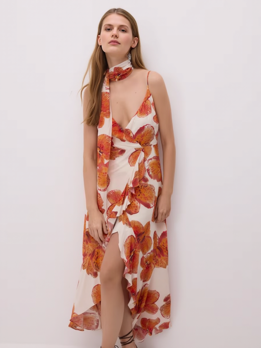 Premium Red Flower Printed Women's Maxi Dress