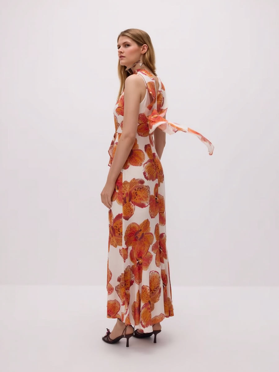 Premium Red Flower Printed Women's Maxi Dress