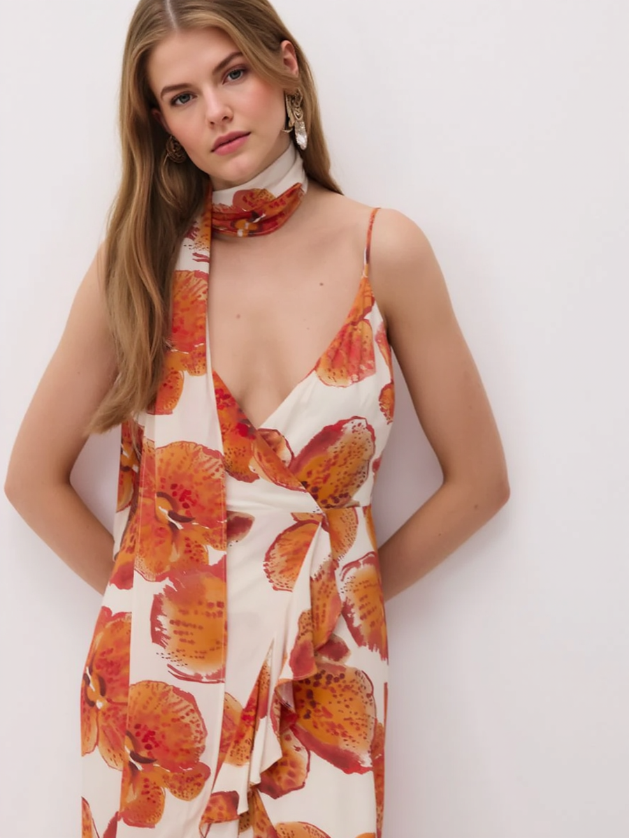 Premium Red Flower Printed Women's Maxi Dress