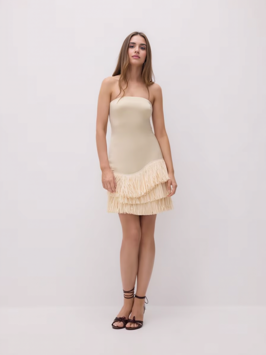 Strapless Tube Top Tassel Women Dress