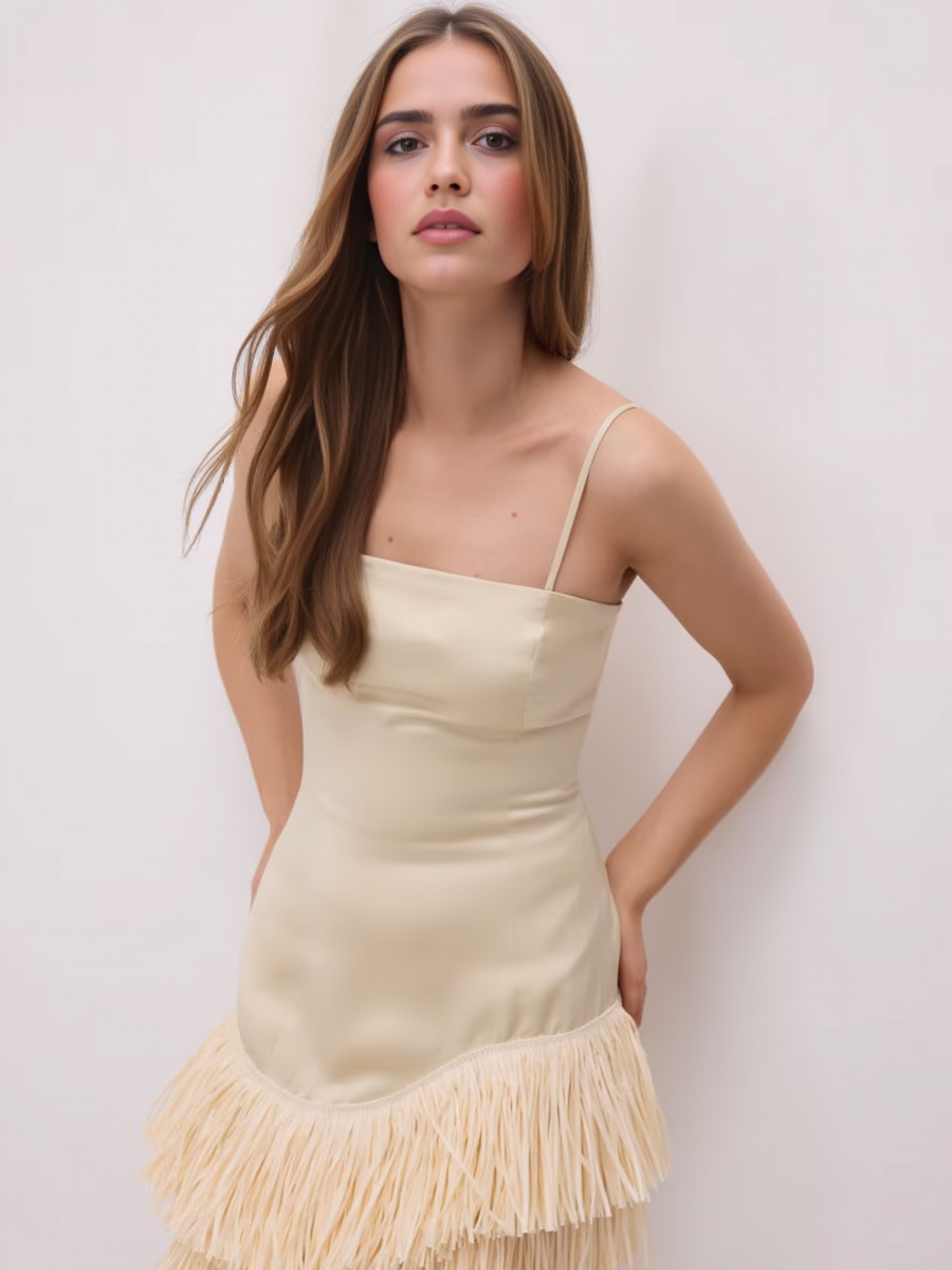 Strapless Tube Top Tassel Women Dress
